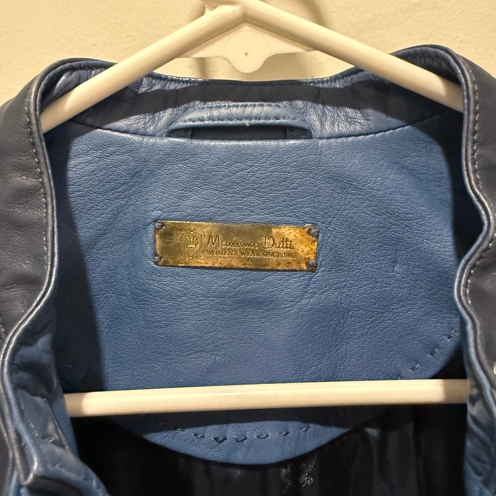 Massimo Dutti Blue Leather Biker-Style Jacket - Picture 3 of 3